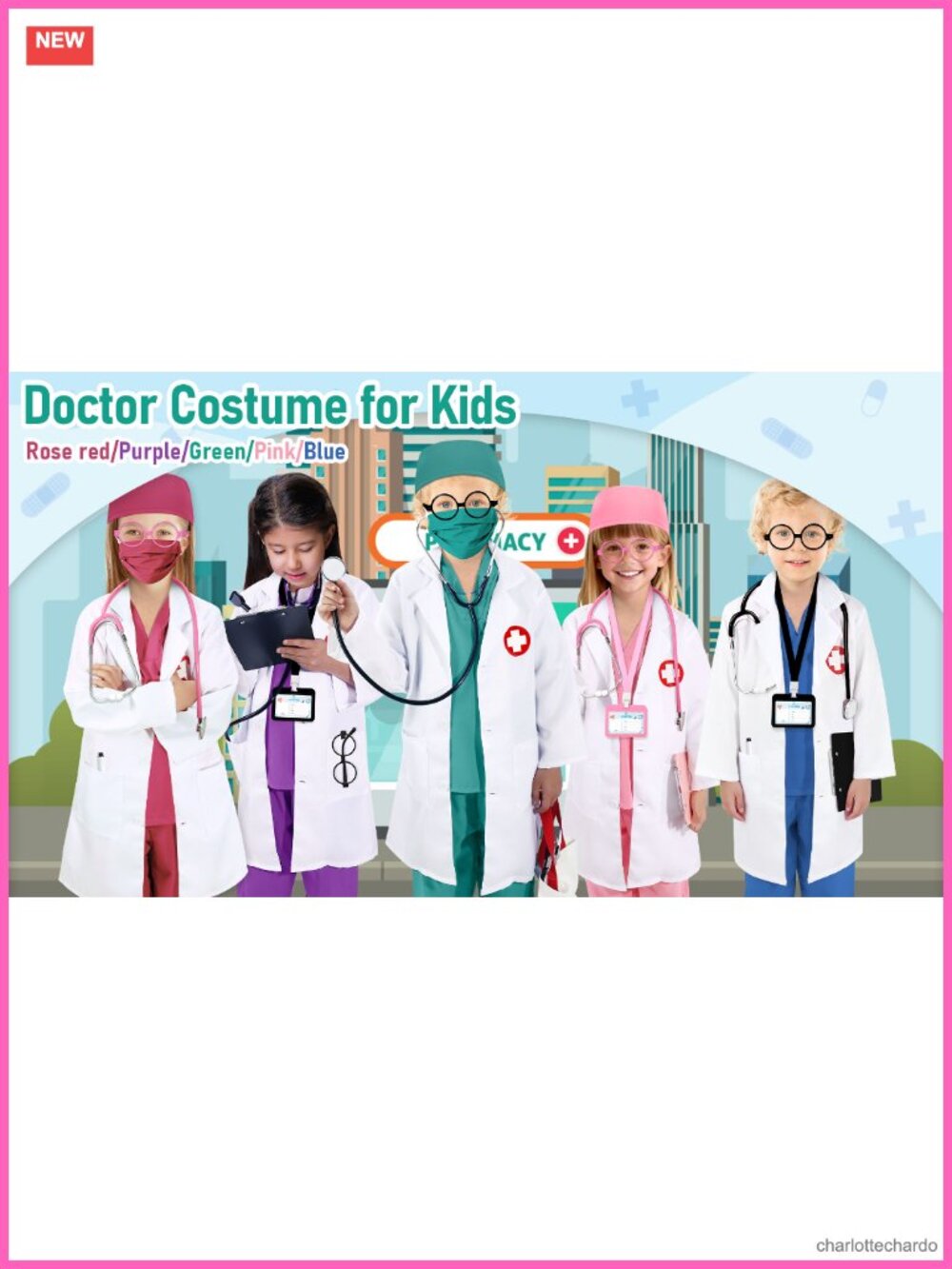 Kids Doctor Nurse Costume Set 12 Pcs Pretend Play Scrubs Lab Coat - Picture 6 of 6